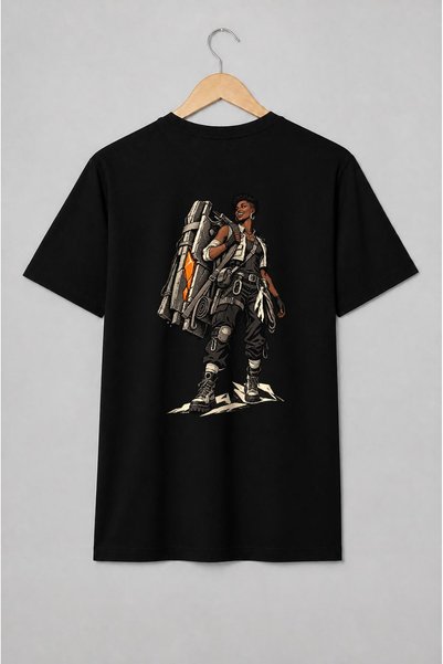 Generic Brand Tricou unisex cu Aventurieră cu rucsac tehnic în stil joc video