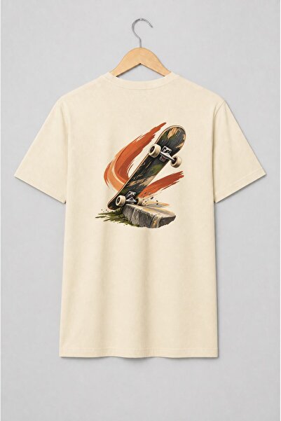 Generic Brand Tricou unisex cu Skateboard peste bordură stil streetwear