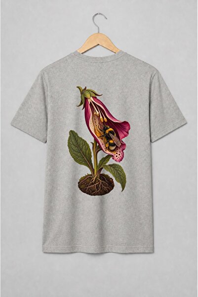 Generic Brand Tricou unisex cu Floare de degetar cu bondar ilustrație botanică