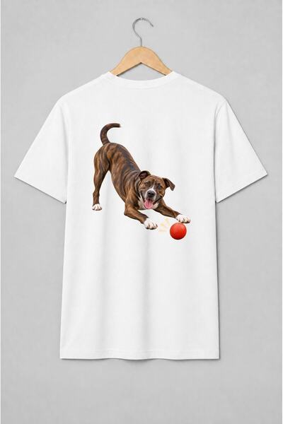 Generic Brand Tricou unisex cu Câine jucăuș cu minge roșie pentru iubitorii d...