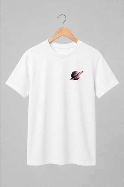 Generic Brand Tricou unisex cu Planetă cu inele stil cosmic