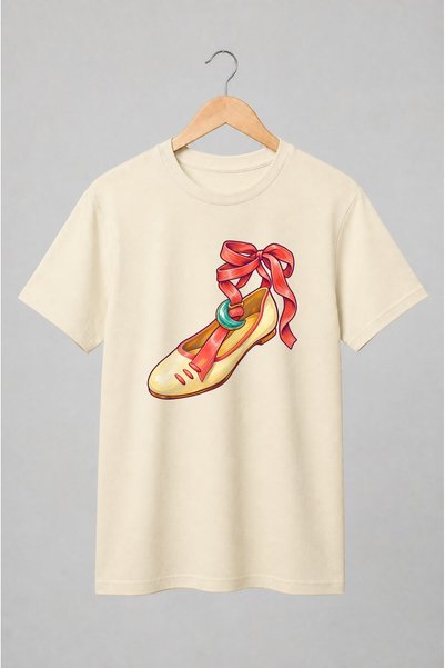 Generic Brand Tricou unisex cu Pantof cu fundă roșie stil romantic