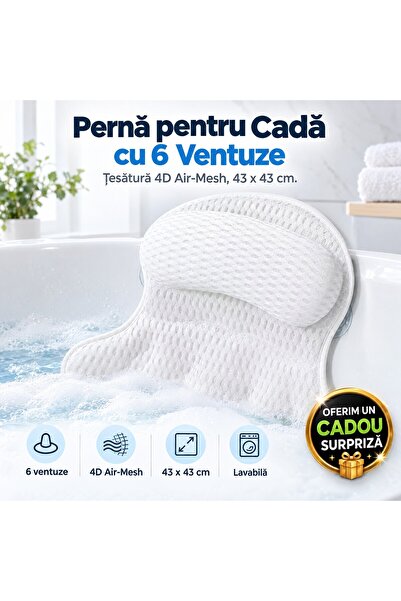Zâna Casei Μαξιλάρι μπανιέρας με 6 βεντούζες, ύφασμα 4D Air-Mesh, 43 x 43 x 6...