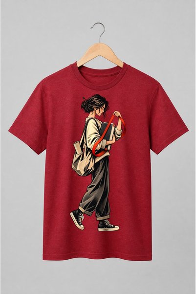 Generic Brand Tricou unisex cu Femeie cu cărți și caiet stil jurnal analog