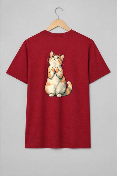 Generic Brand Tricou unisex cu Pisică portocalie în stil ilustrat