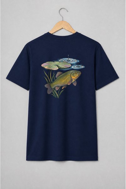 Generic Brand Tricou unisex cu Pește de apă dulce printre nuferi pentru pescari