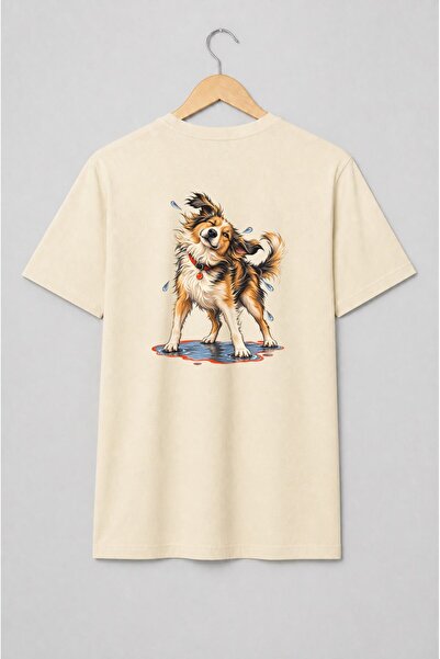 Generic Brand Tricou unisex cu Câine ud în băltoacă ilustrație amuzantă