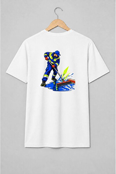Generic Brand Tricou unisex cu Muncitor de salubritate cu racletă streetwear