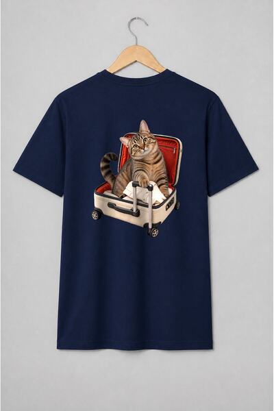 Generic Brand Tricou unisex cu Pisică tigrată în valiză pentru iubitorii de c...