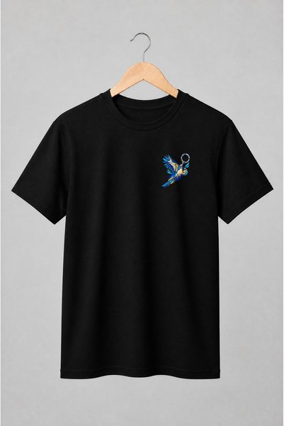 Generic Brand Tricou unisex cu Papagal ara albastru și galben stil comic