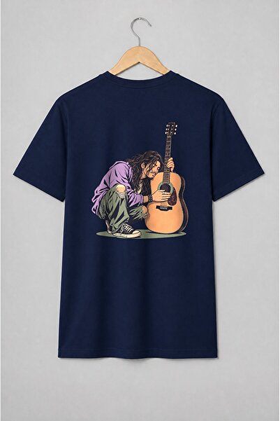 Generic Brand Tricou unisex cu Chitarist rock cu chitară acustică