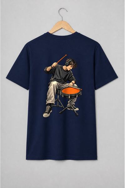 Generic Brand Tricou unisex cu Baterist cu căști și tobă în stil urban