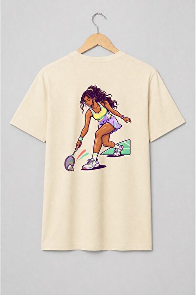 Generic Brand Tricou unisex cu Jucătoare de badminton în mișcare stil retro s...
