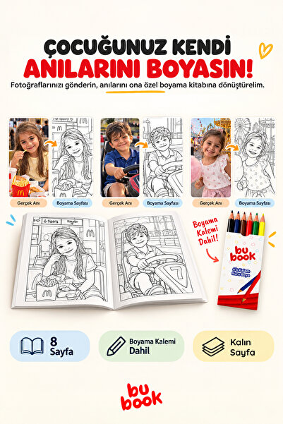 Kişiye Özel Çocuk Boyama Kitabı - Kapak ve İç Sayfalar Kişiselleştirilebilir - 8 Sayfa - Kalın Kapak ve İç Sayfalar - Yaş ve Cinsiyet Sınırı Yok