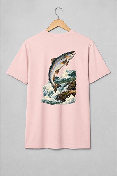 Generic Brand Tricou unisex cu Pește sărind peste cascadă pentru pescari