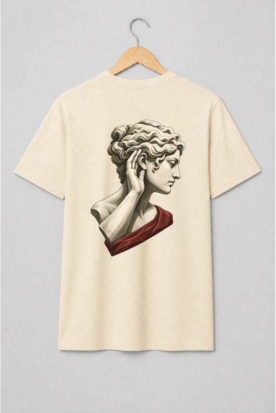 Generic Brand Tricou unisex cu Bust clasic masculin în profil cu mână la ureche