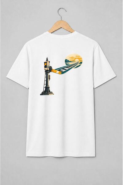 Generic Brand Tricou unisex cu Semafor feroviar și șine de tren vintage