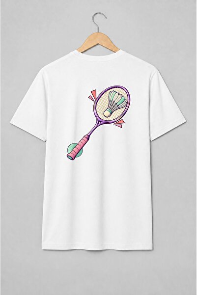 Generic Brand Tricou unisex cu Rachetă de badminton stil pop art