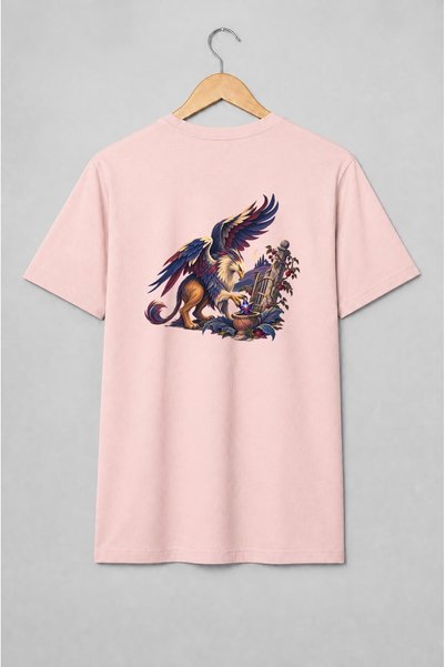 Generic Brand Tricou unisex cu Grifon medieval cu aripi desfășurate