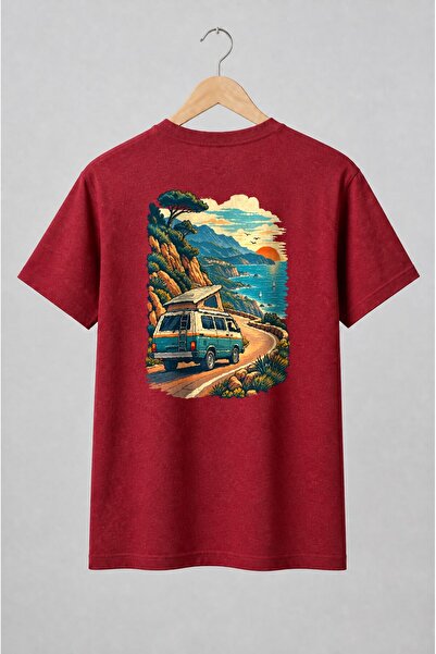 Generic Brand Tricou unisex cu Camper pe drum de coastă mediteraneană retro