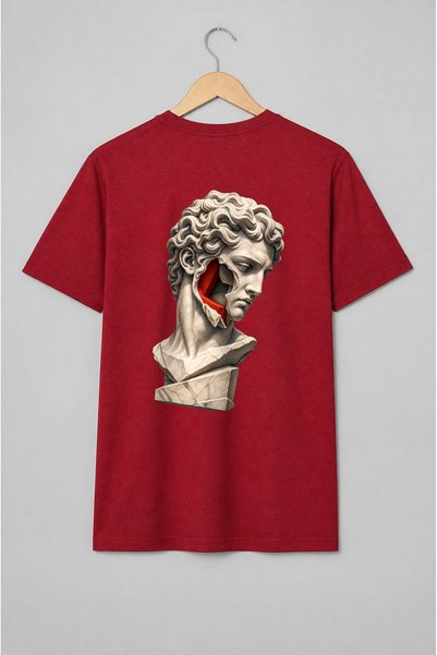 Generic Brand Tricou unisex cu Bustul lui David cu fisură roșie, artă modernă