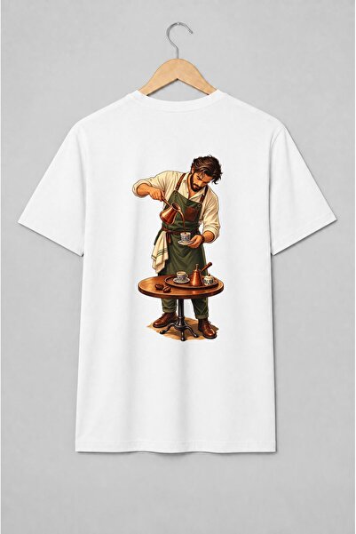 Generic Brand Tricou unisex cu Barista preparând cafea la ibric stil vintage