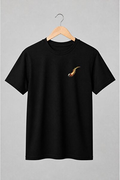 Generic Brand Tricou unisex cu Meteor cu coadă de foc stil low poly