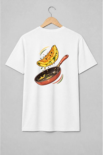 Generic Brand Tricou unisex cu Omletă în tigaie cu ierburi ilustrație culinară