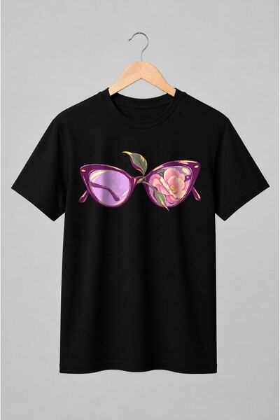 Generic Brand Tricou unisex cu Ochelari de soare cat-eye cu floare roz
