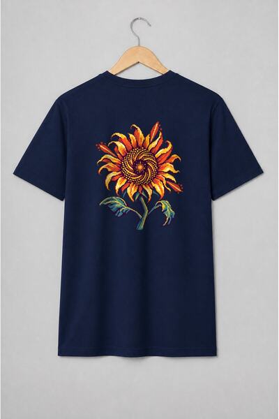 Generic Brand Tricou unisex cu Floarea-soarelui pixel art cu centru astral