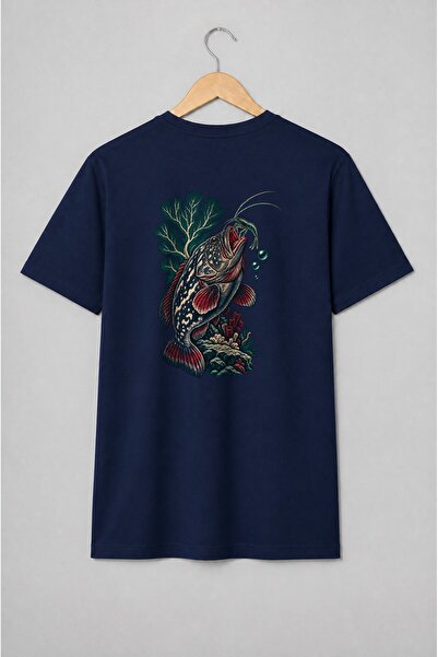 Generic Brand Tricou unisex cu Pește de recif cu crevete în stil de gravură m...