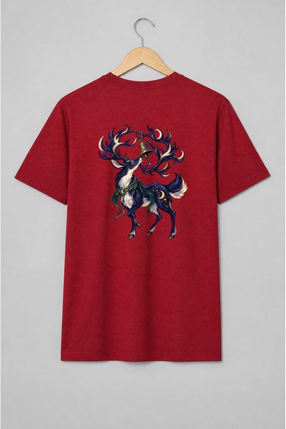 Generic Brand Tricou unisex cu Cerb cu coarne, clopoțel și lună fantasy
