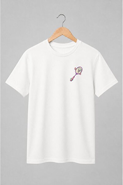 Generic Brand Tricou unisex cu Rachetă și fluturaș de badminton pop art