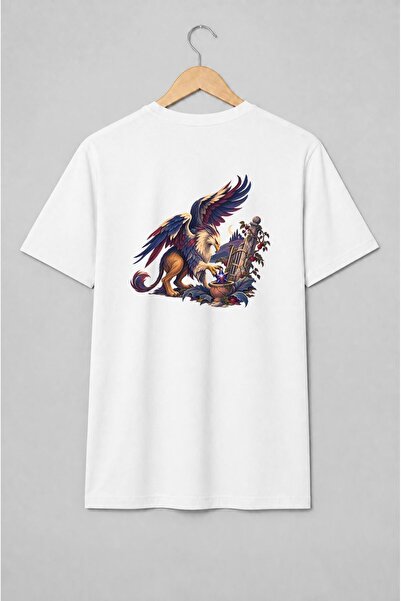 Generic Brand Tricou unisex cu Grifon medieval cu aripi desfășurate