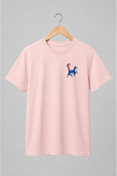 Generic Brand Tricou unisex cu Pisică albastră cu accente portocalii stil car...