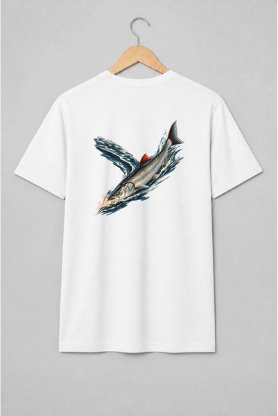 Generic Brand Tricou unisex cu Pește argintiu în săritură pentru pescuit sportiv