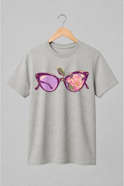 Generic Brand Tricou unisex cu Ochelari de soare cat-eye cu floare roz