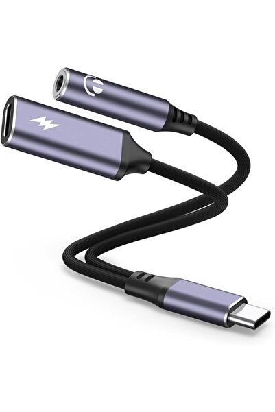 GENERAL محول USB C إلى مقبس 3.5 ملم وشاحن، محول 2 في 1 من USB C إلى مقبس صوت ...