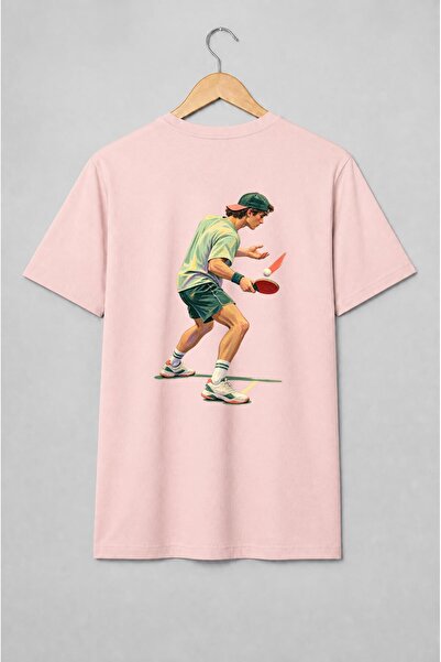 Generic Brand Tricou unisex cu Jucător de tenis de masă în acțiune stil retro