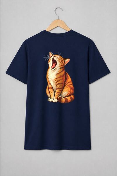 Generic Brand Tricou unisex cu Pisică tigrată care cască stil ilustrat