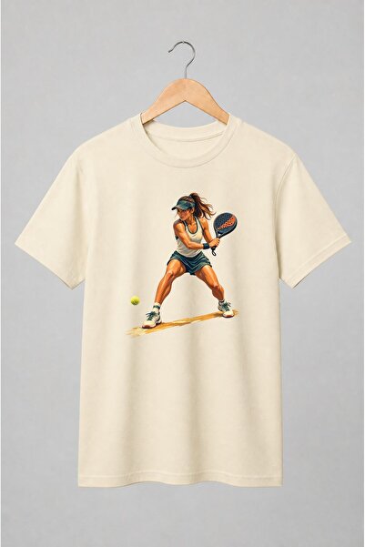 Generic Brand Tricou unisex cu Jucătoare de padel cu rachetă stil pictural