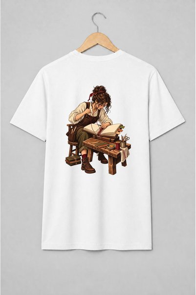 Generic Brand Tricou unisex cu Femeie care leagă o carte ilustrație vintage