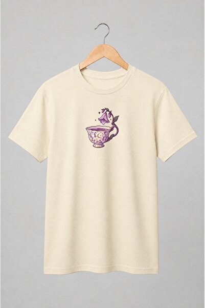 Generic Brand Tricou unisex cu Ceașcă cu flori și lună fantasy