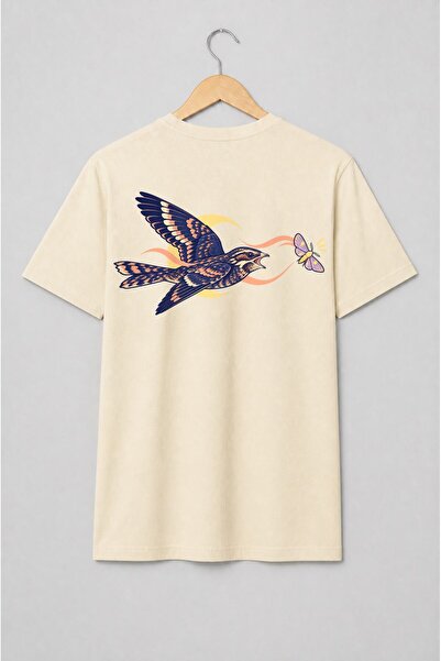 Generic Brand Tricou unisex cu Rândunică în zbor și fluture vintage