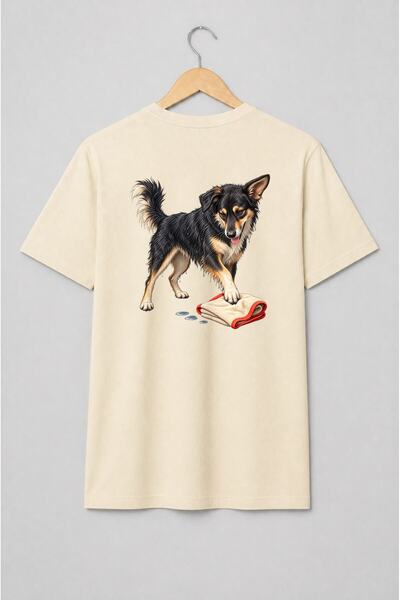 Generic Brand Tricou unisex cu Câine ud cu pătură roșie stil realist