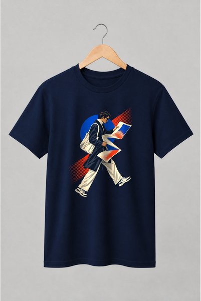 Generic Brand Tricou unisex cu Cititor cu foi grafice stil pop-art