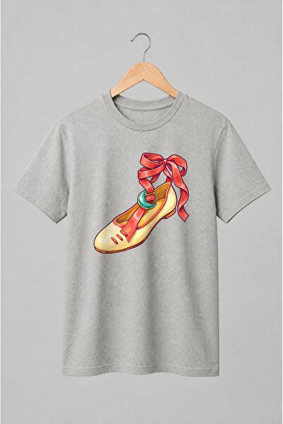 Generic Brand Tricou unisex cu Pantof cu fundă roșie stil romantic
