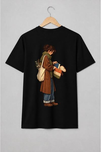 Generic Brand Tricou unisex cu Femeie cu carte și flori stil vintage
