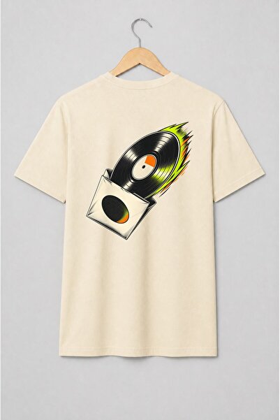 Generic Brand Tricou unisex cu Disc de vinil cu flăcări retro