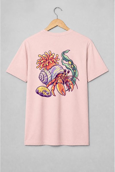 Generic Brand Tricou unisex cu Crab pustnic cu scoică ilustrație marină